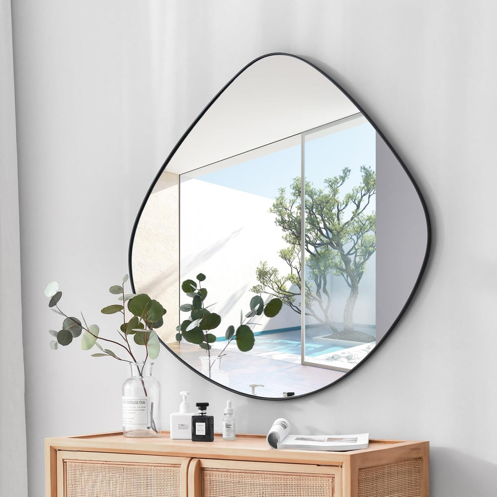 Irregular Wall Mirror Matel Matte Black Framed Wall Mirror for Living Room Be...
