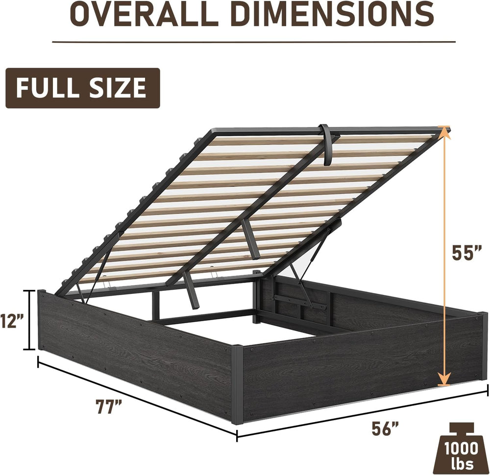 YUMPIE Full Lift Up Storage Bed Frame, Black