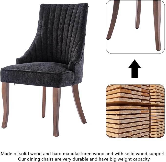 mikibama Linen Dining Chairs Set of 2 Channel Tufted Kitchen Dinner Chair Com...