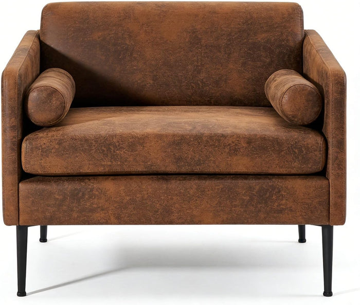 Karl home 38.2" Club Chair, Bronzing Cloth Accent Chair, Brown
