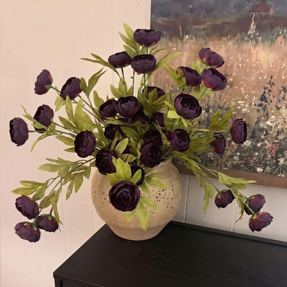 8 Pcs Artificial Silk Ranunculus Flower Long Stems, Black