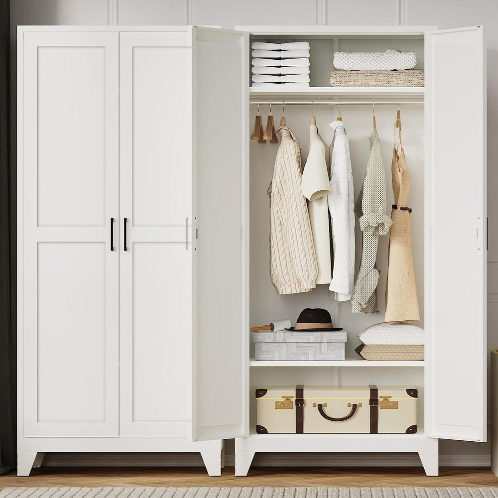 75"Tall Metal Armoire Wardrobe Closet with Hanging Rod & 2 Shelves