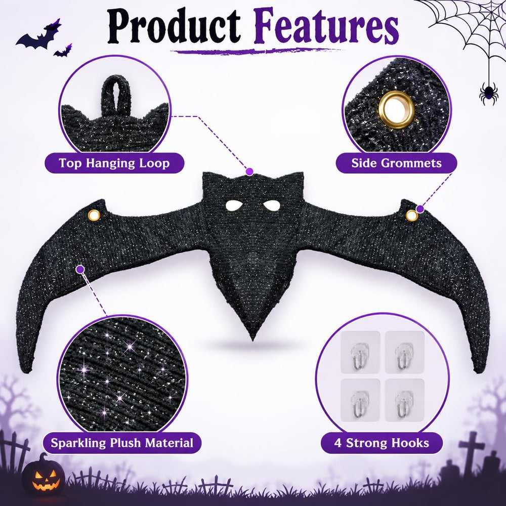 Lighted Hanging Bat Halloween Window Decorations, Large Spooky Glowing Purple...