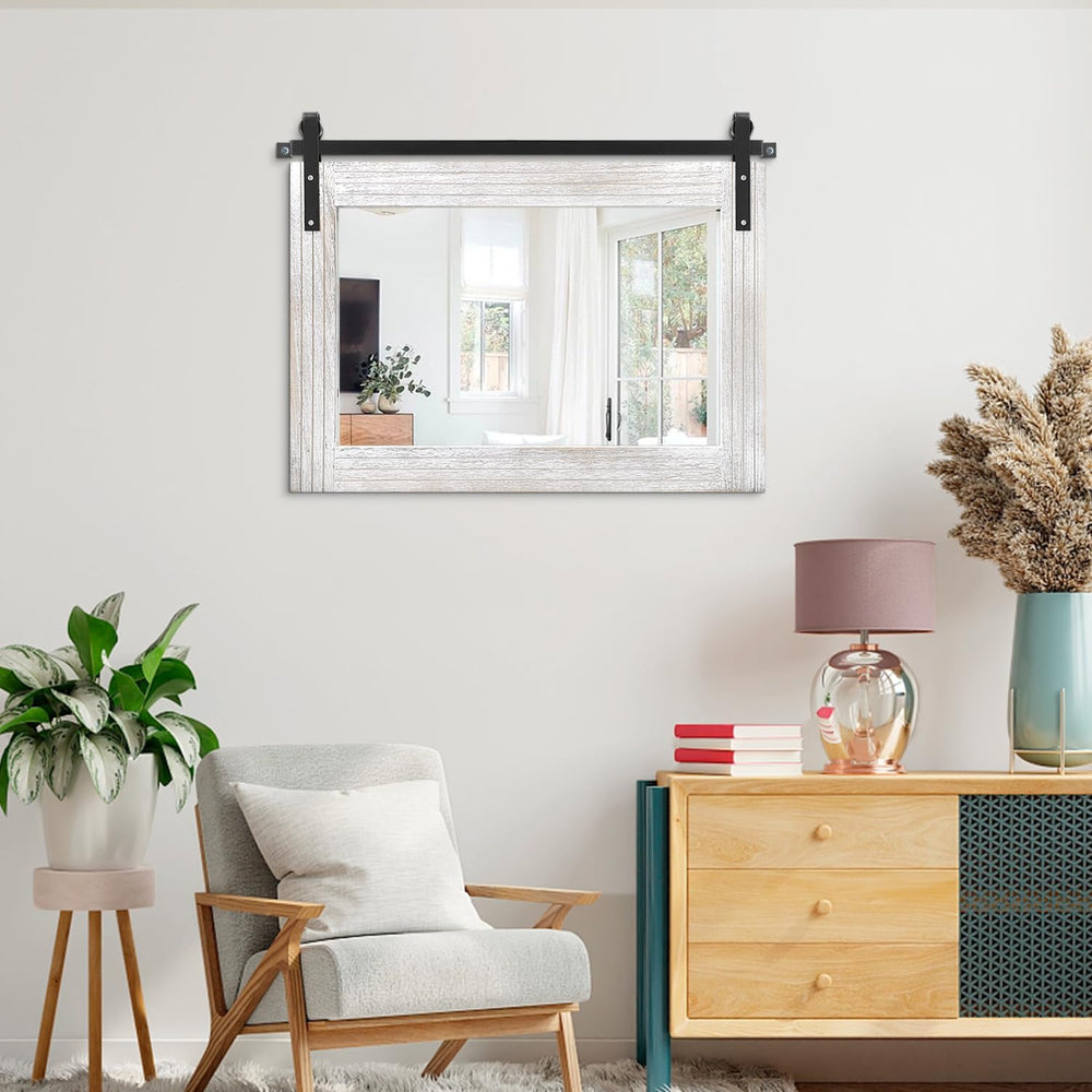 AAZZKANG Large Barn Door Mirror with Wood Framed Rectangle Mirrors for Wall B...