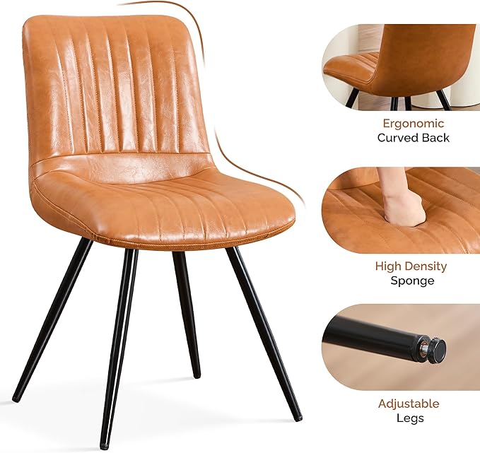 Dining Chairs Set of 2, Modern Dining Chairs with Thick Cushions, PU Leather ...