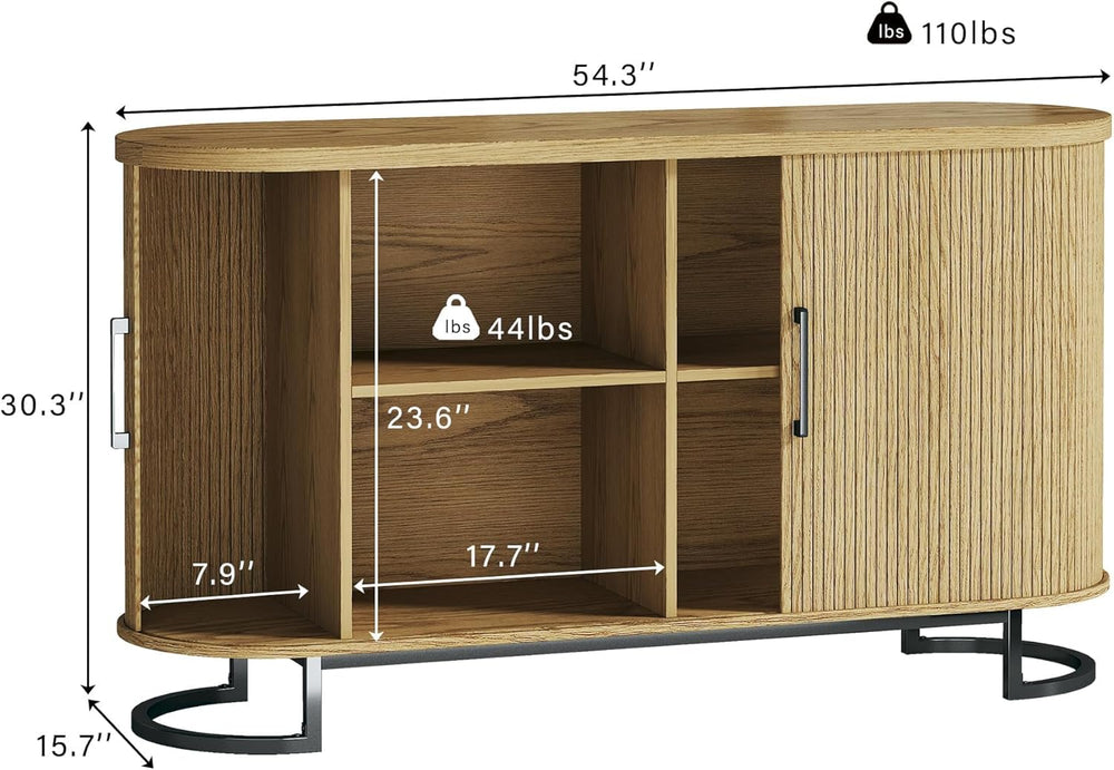 HUAHUU Sideboard Buffet Cabinet with Storage, 54.3" Fluted Tambour, Adju...