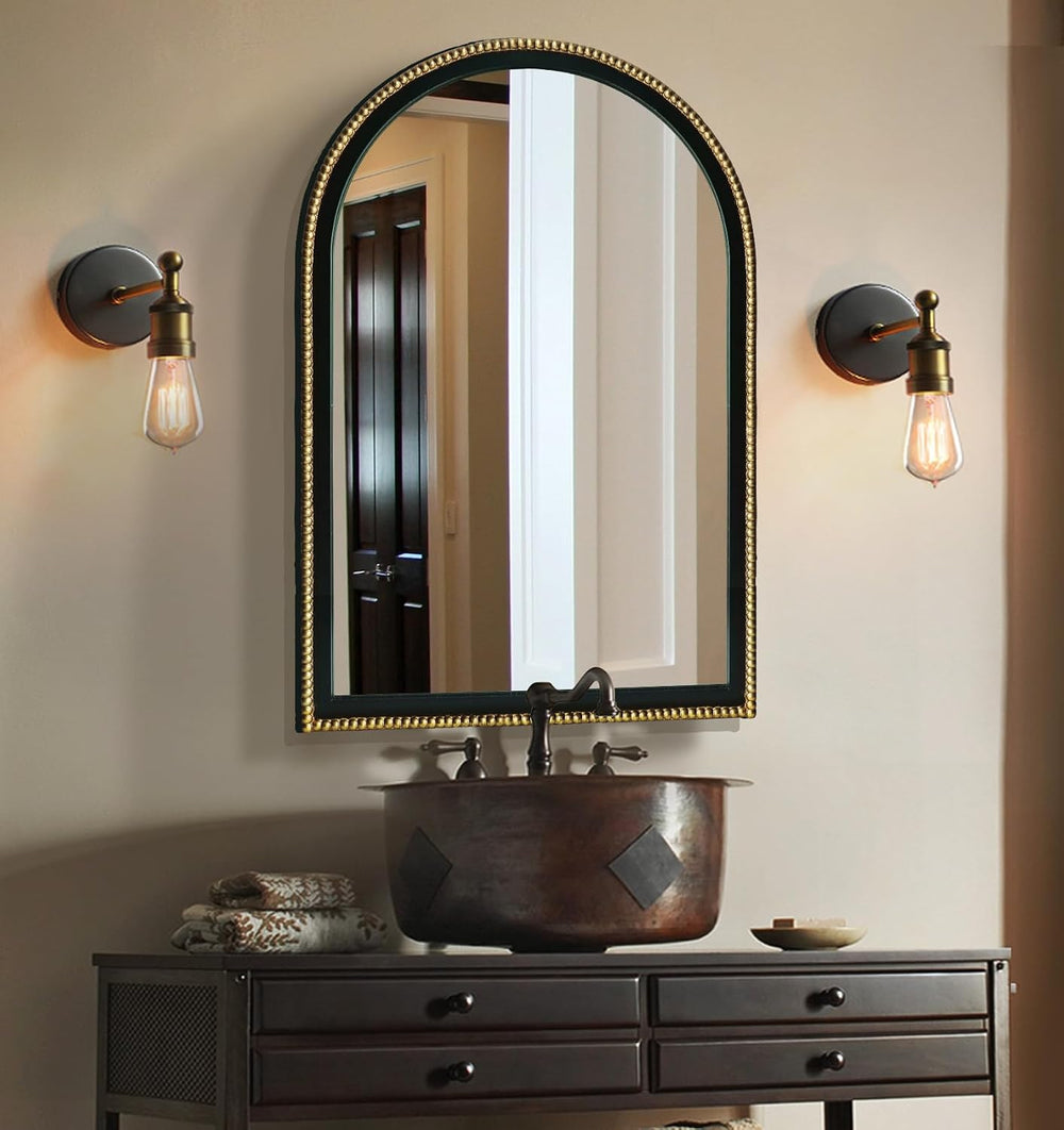 WAMIRRO Ornate Gold Mirror,Arched Black Morden Luxury Living Room Decorative ...