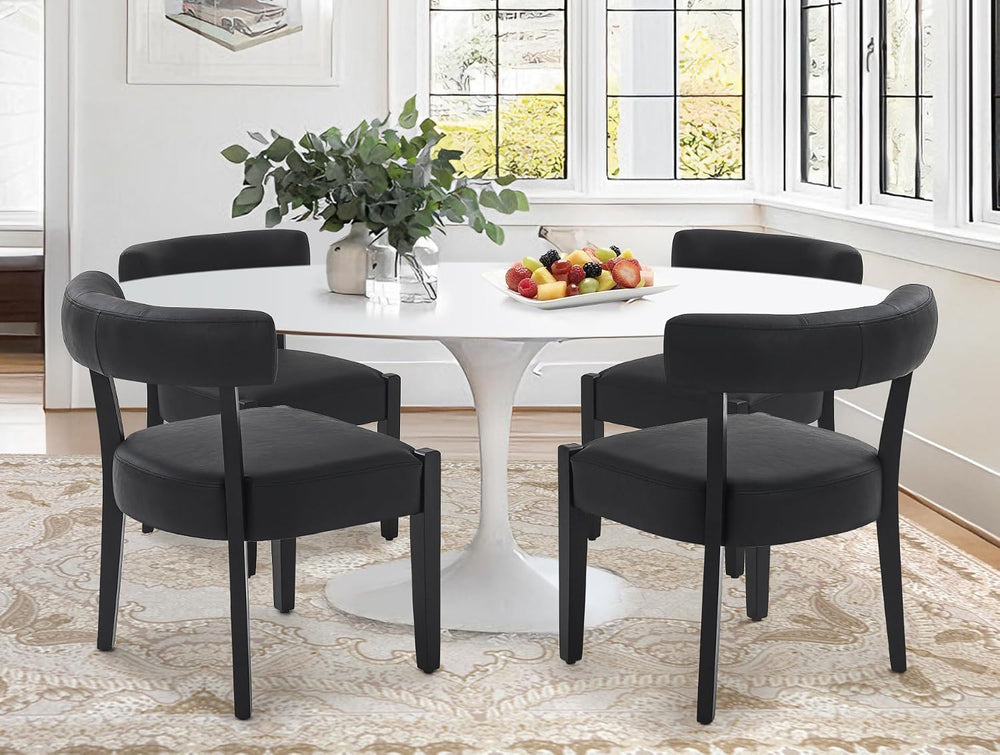 Modern Black Dining Chairs Set of 4, Faux Leather Upholstered Kitchen & D...