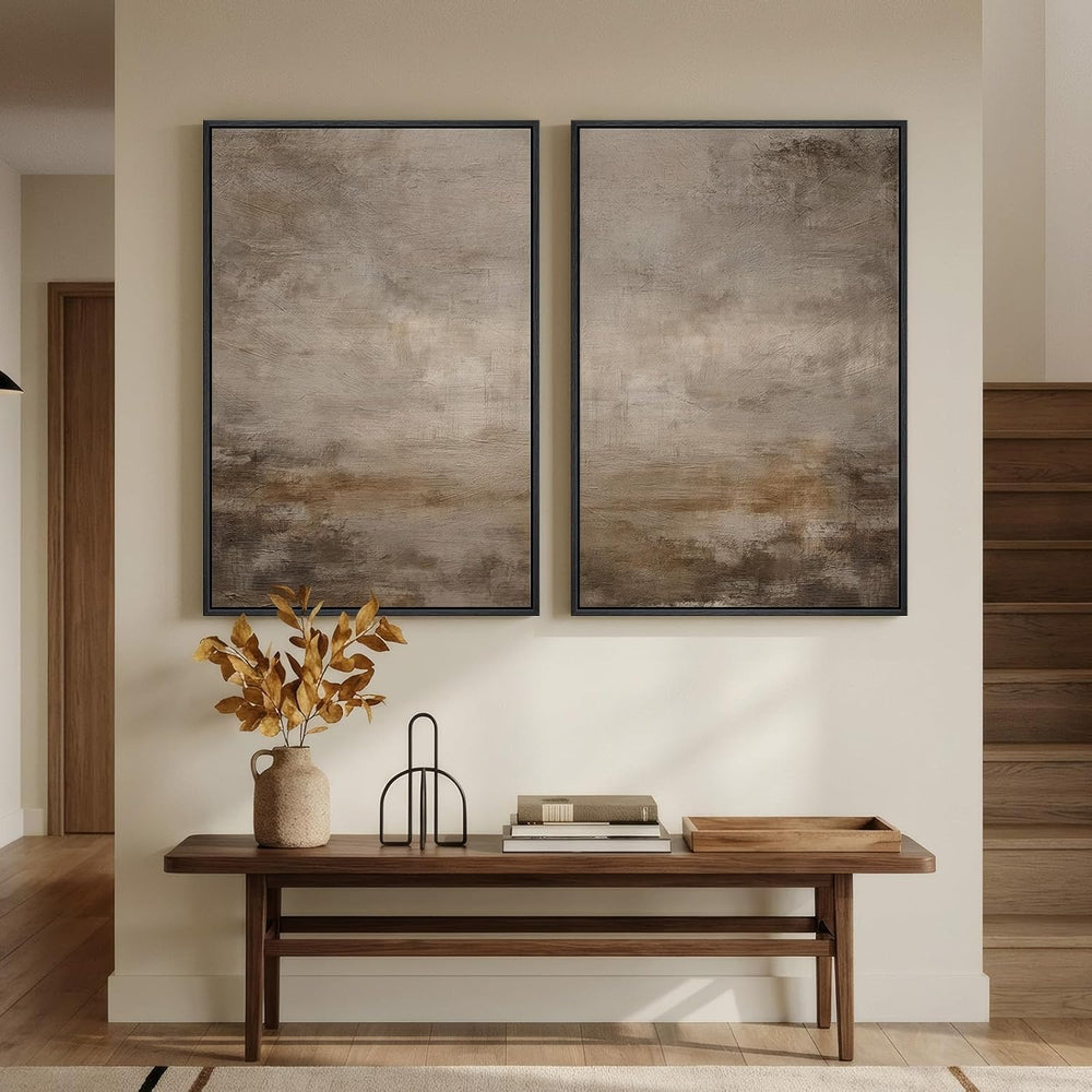 Large Framed Neutral Brown Abstract Wall Art for Living Room, 24x36 Inch