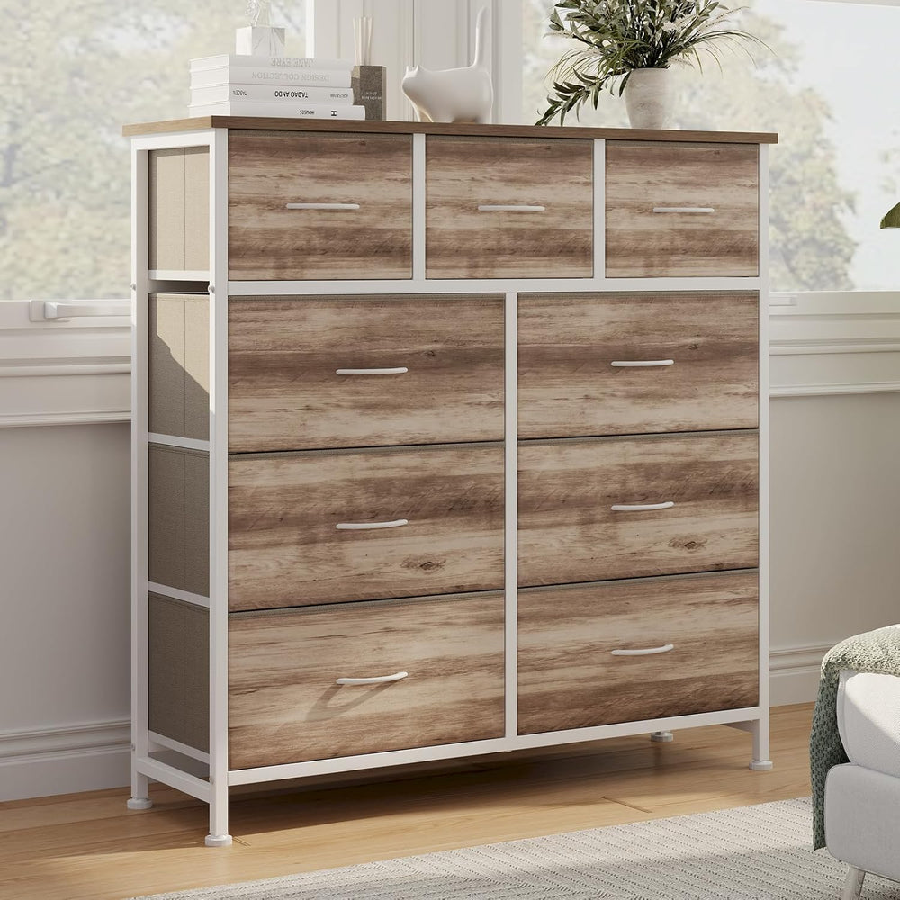 Fabric Dresser for Bedroom with 9 Drawers, Storage Tower