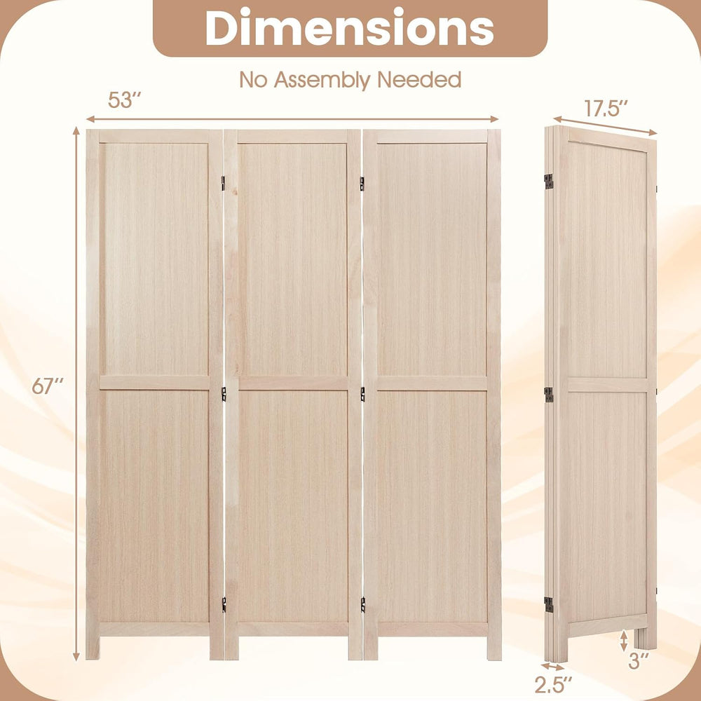 GIANTEX 3 Panel Folding Wooden Room Divider 67" Tall, No Assembly