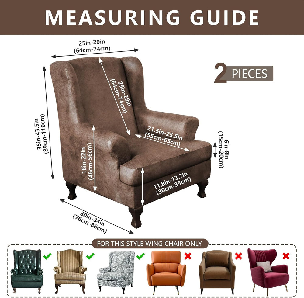 ANARACHON Leather Look Wingback Chair Covers, 2-Piece Wing Chair slipcover, S...