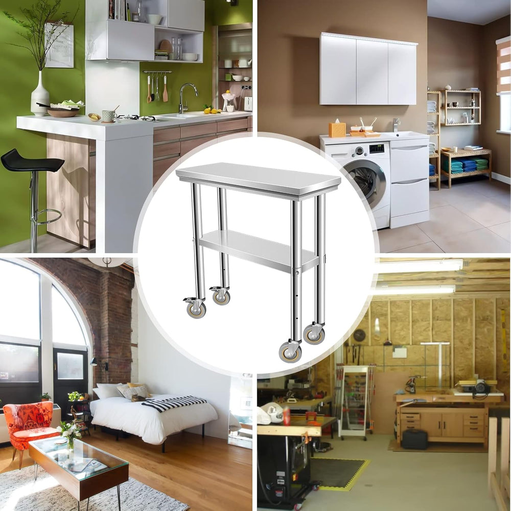 Stainless Steel Table for Prep & Work 30 x 12 Inches with Caster Wheels, ...