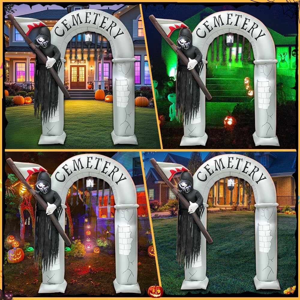 8FT Halloween Inflatables Archway Decoration with Led Light Spooky Scary Hall...