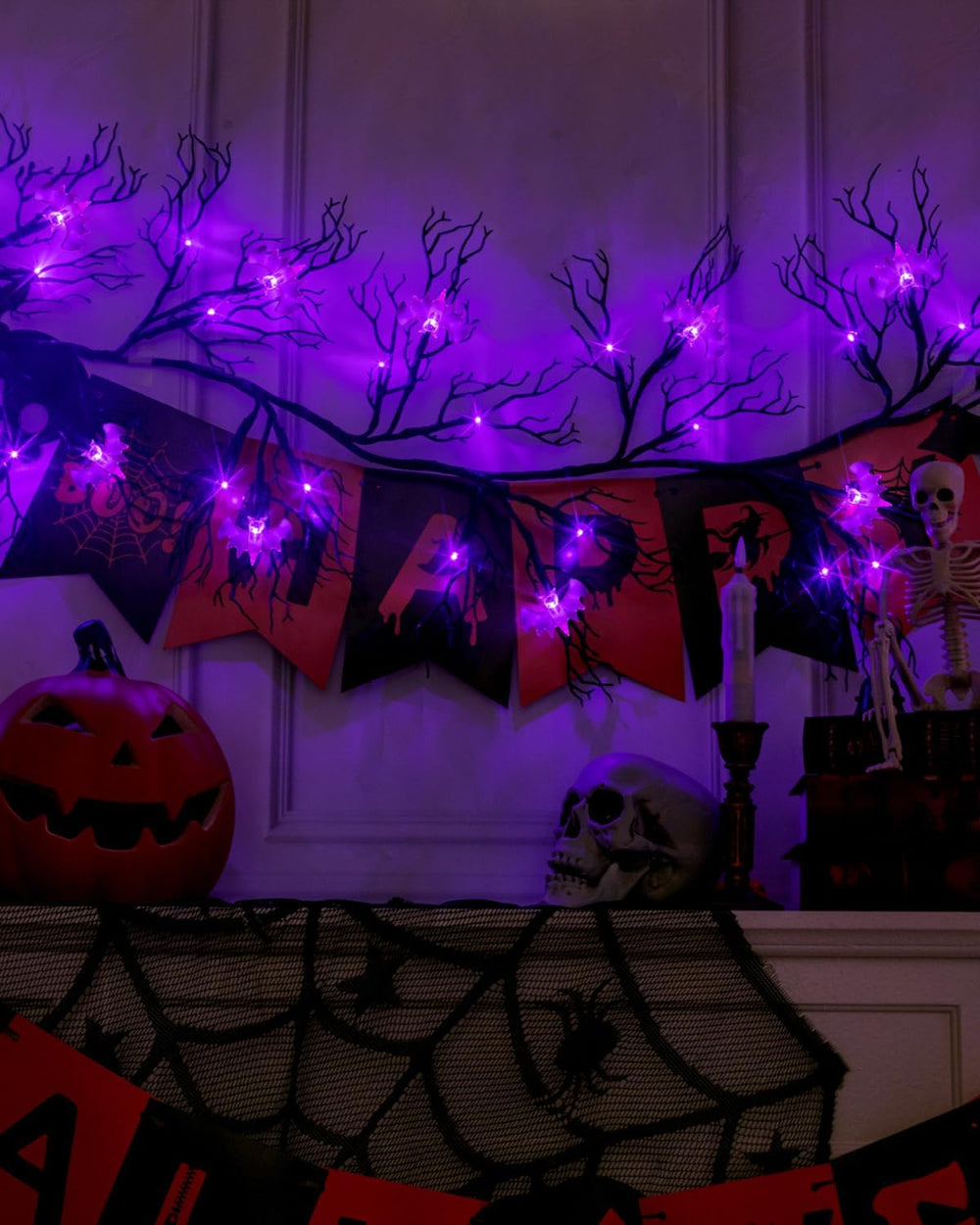 9 FT Halloween Twig Garland Decoration with 66 Purple LED Lights