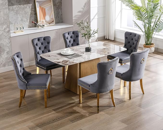 KCC Velvet Dining Chairs Set of 4, Upholstered High-end Tufted Dining Chair w...