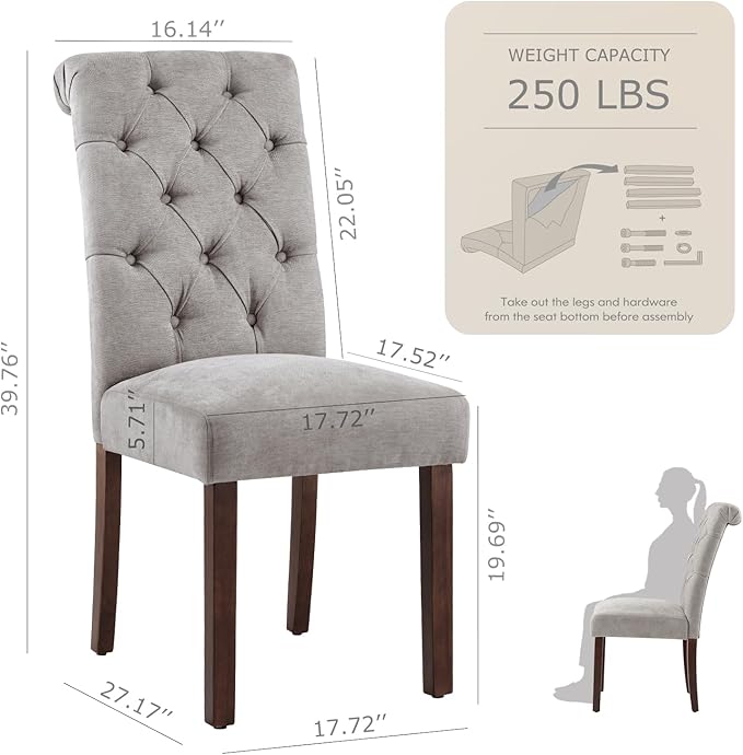 Tufted Dining Chairs Set of 4, Upholstered Parsons Dining Room Chairs, Fabric...