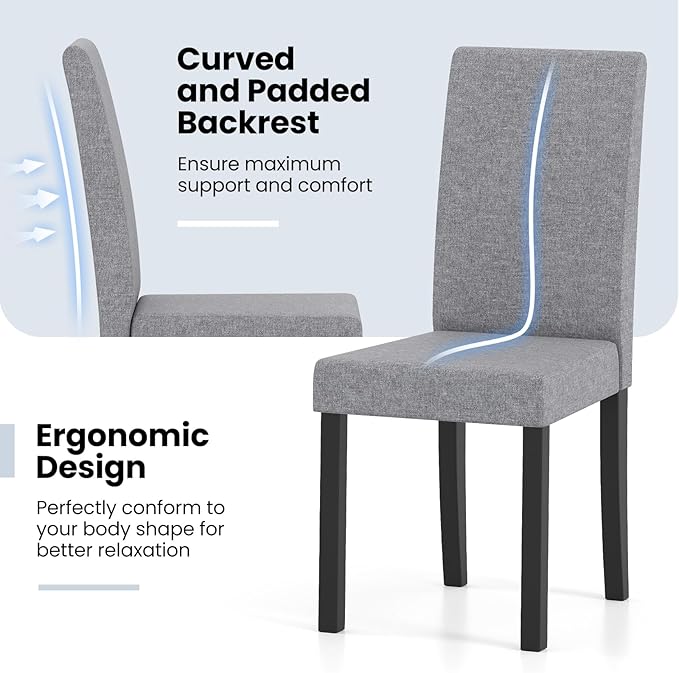 Giantex Upholstered Dining Chair Set of 2, Mid Century Modern Fabric Kitchen ...