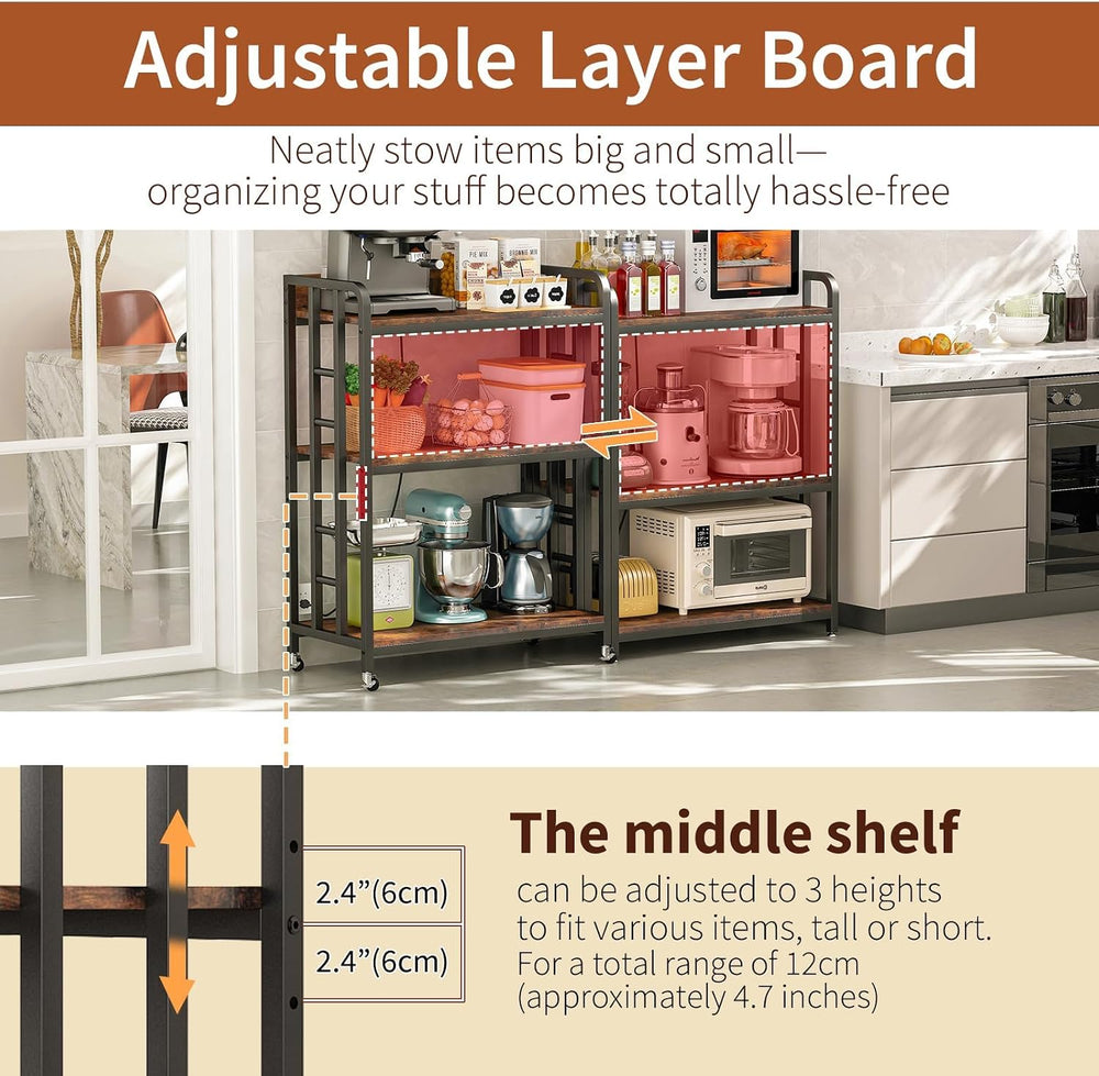METYERRY Bakers Rack with Power Outlet,Adjustable Microwave Stand with Storag...