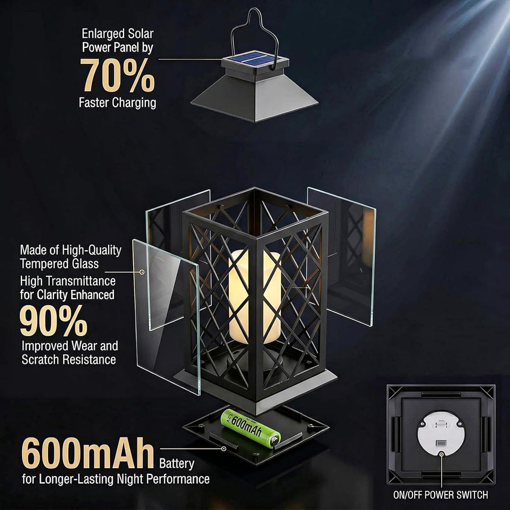 Yowin 2 Pack 14" Large Tempered Glass Solar Lanterns Outdoor Waterproof