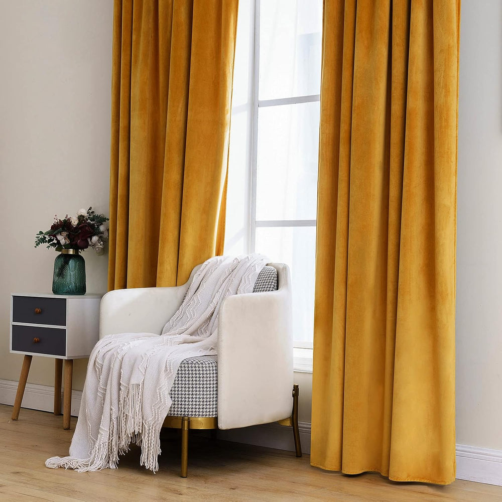 MIULEE Velvet Blackout Curtains 52x84 inches 2 Panels Mustard Yellow