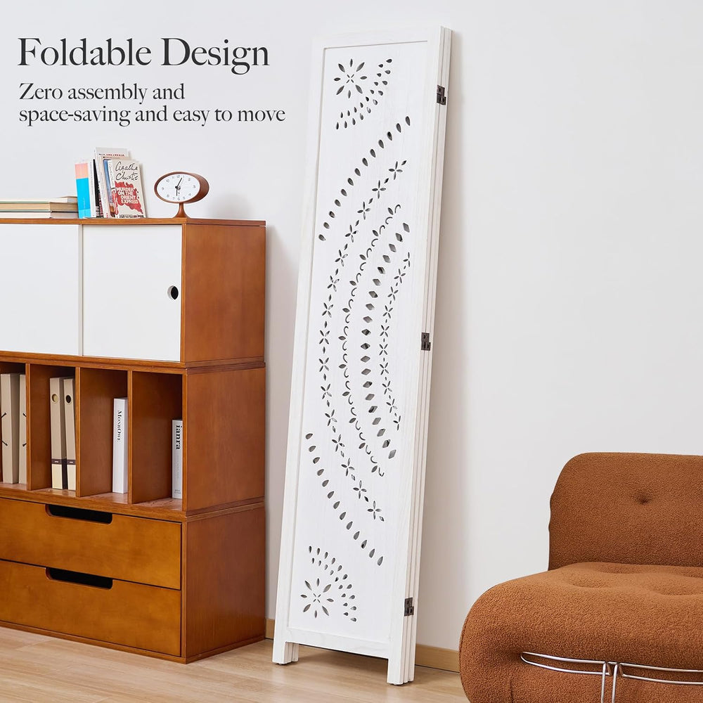 66.9Inch Folding Room Divider, 3 Panels Wood Carved Privacy Screens, Free Ass...