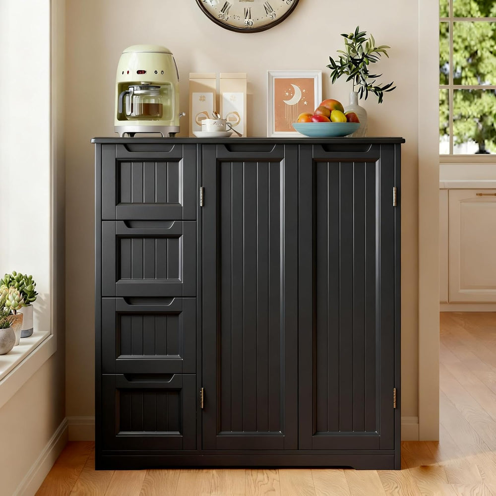 Gizoon Wooden Bathroom Floor Cabinet, Side Storage Organizer Cabinet with 4 D...