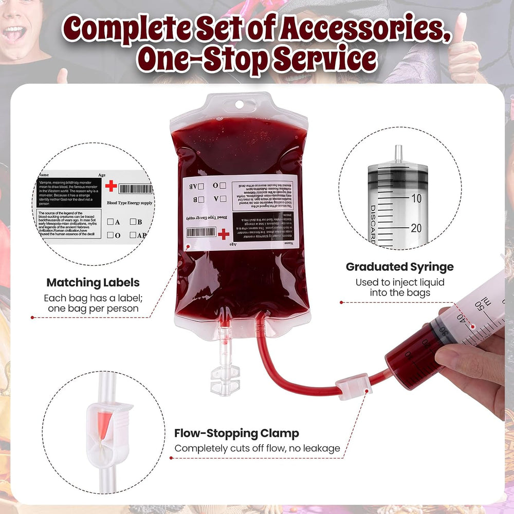 50 Pack Blood Bags for Drinks, 12oz Halloween Reusable Drinks Pouches