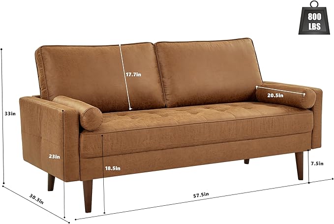 HIFIT 58" Loveseat Sofa Couch, Mid Century Modern Faux Leather Couch wit...