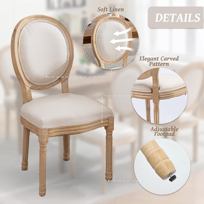 French Country Dining Chairs Set of 6,Farmhouse Upholstered Dining Room Chair...
