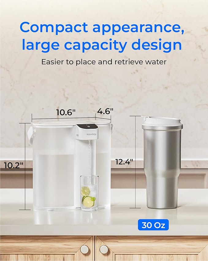 Waterdrop ED02W Compact Electric Water Filter Pitcher, 200-Gallon Rechargeable