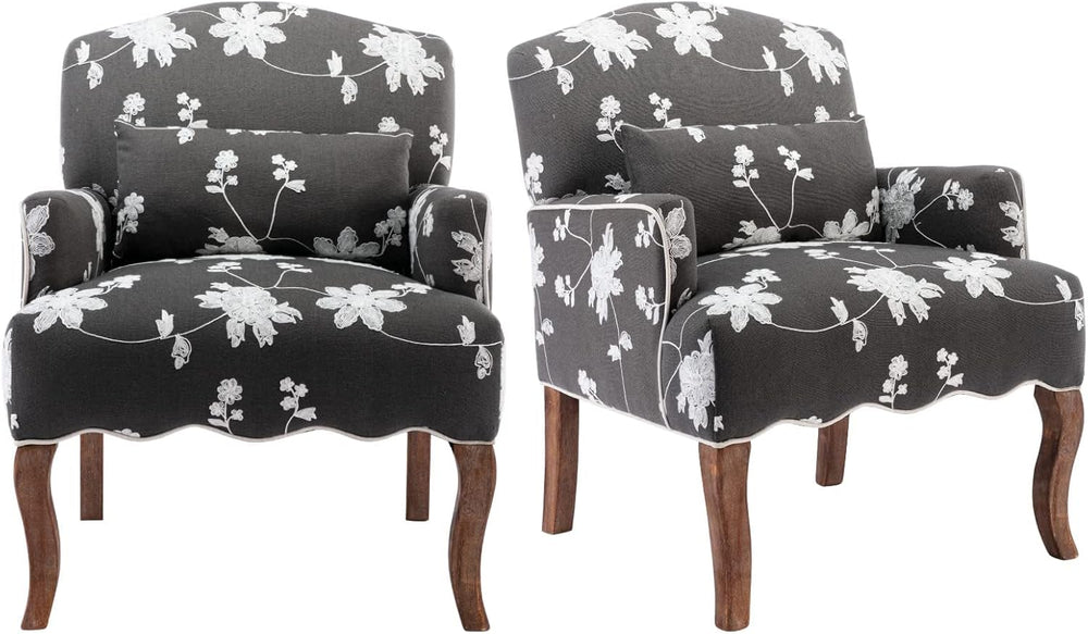 Shunzhi Floral Accent Chairs Set of 2 Farmhouse Upholstered Armchair Linen Re...