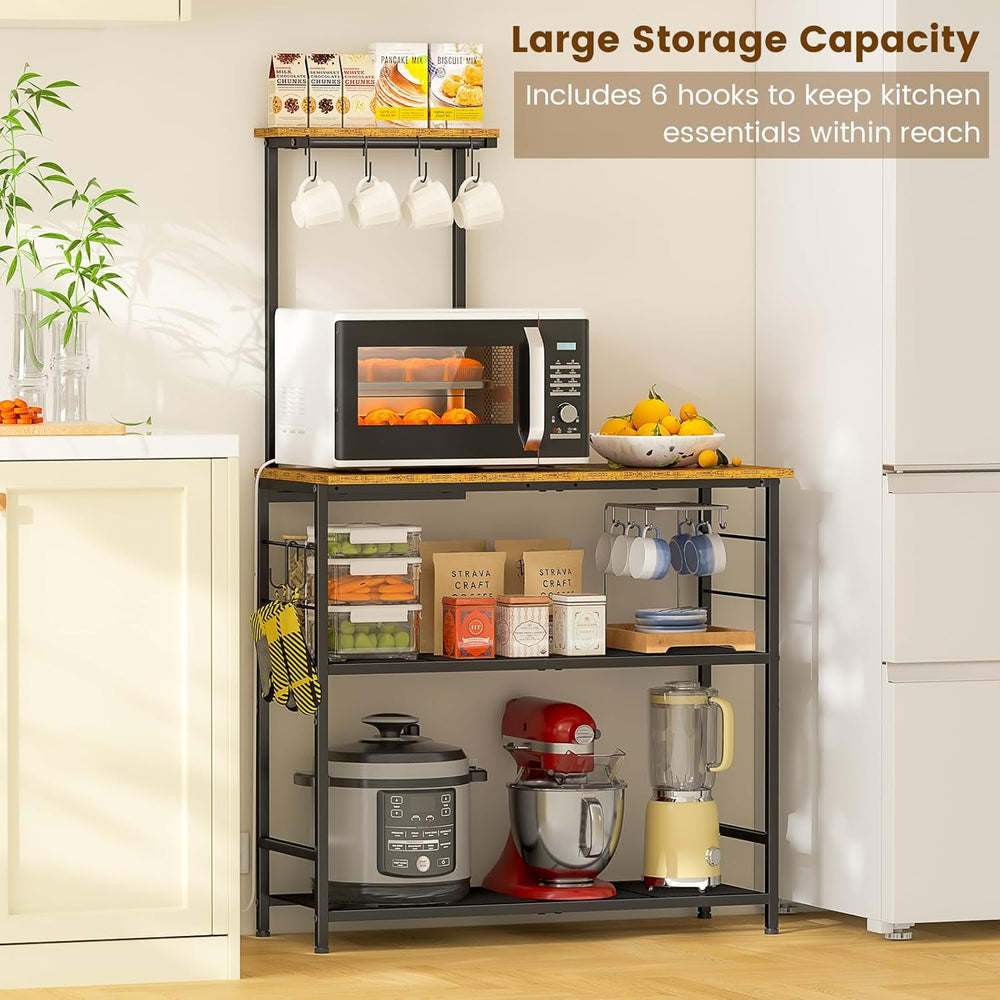 3IngSeagulls Bakers Rack with Storage, Kitchen Microwave Stand with Adjustabl...