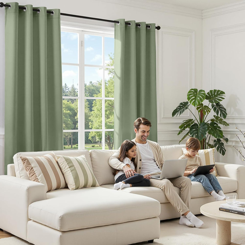 HOMEIDEAS Sage Green Blackout Curtains for Bedroom 52 X 84 Inch Length 2 Pane...