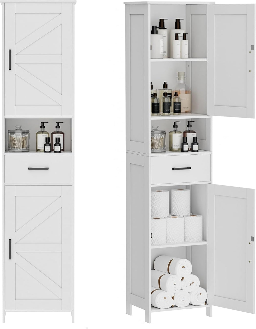 Homhedy 67" H Tall Bathroom Storage Cabinet with 2 Barn Doors and 1 Draw...