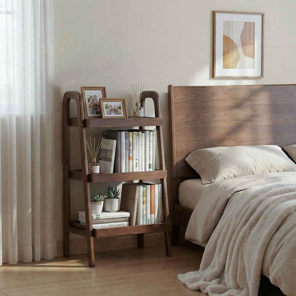 Solid Wood Ladder Shelf, 3 Tier Open Bookcase Storage Shelf | Space-saving ve...