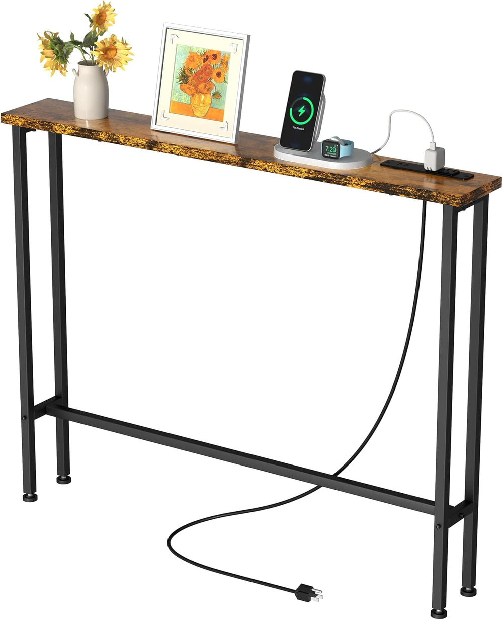 GRLEAF 39" Narrow Console Sofa Table with Built-in Power Strip (4 AC Out...