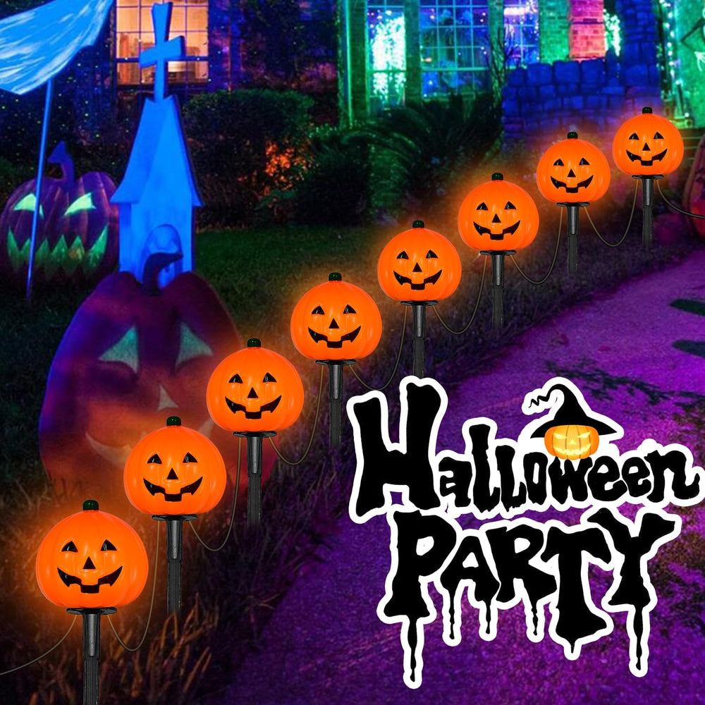 2 Sets 7Ft Halloween Pathway Lights Outdoor Pumpkin Stake Light with 4 Jack-O...