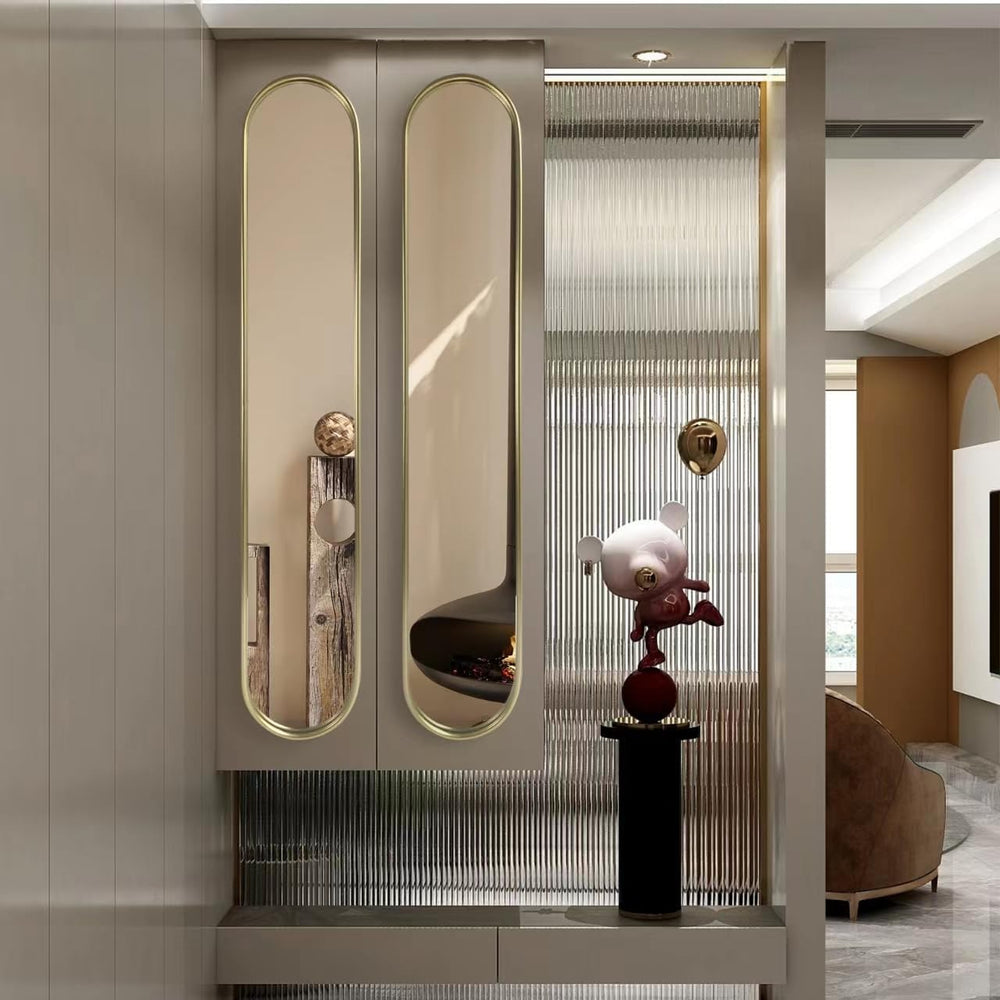 Gold Full Length Oval Mirror,Narrow Capsule Long Mirrors with Metal Frame for...