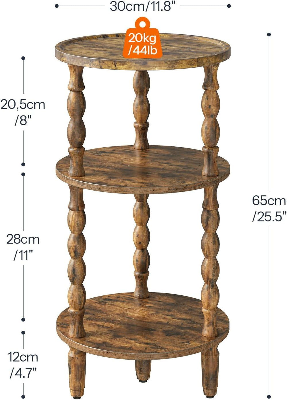 HOOBRO Round Side Table for Small Space, 3-Tier Small Round End Table with Ru...