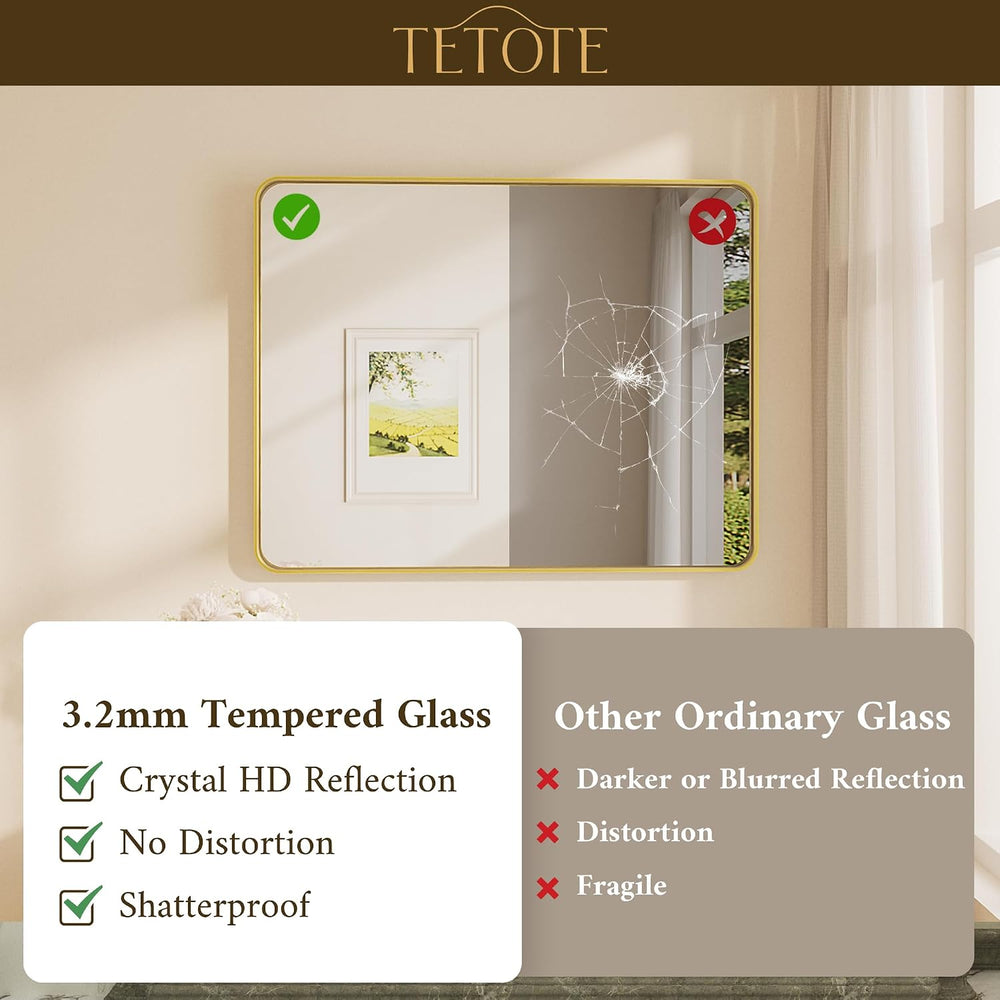 Brushed Gold Bathroom Mirror, 24 x 36 Inch Metal Framed Mirror, Brushed Brass...