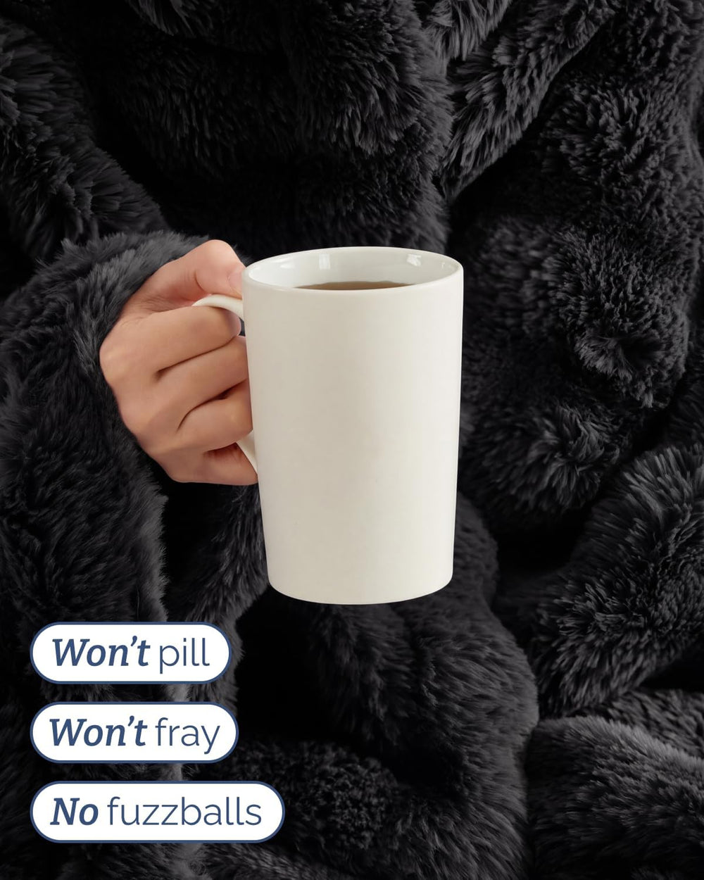 Faux Fur Throw Blanket - Throw Size Bubble Blanket - 50" x 60", Black