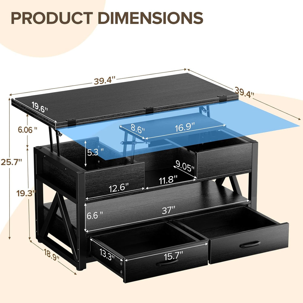 Memobarco 40" Lift Top Coffee Table,4 in 1 Multi-Function Lift Coffee Ta...
