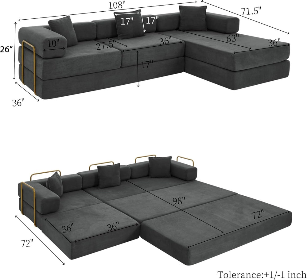 HANXIN 108'' Futon Sleeper Sofa Bed, Boneless Couch for Living Room, ...
