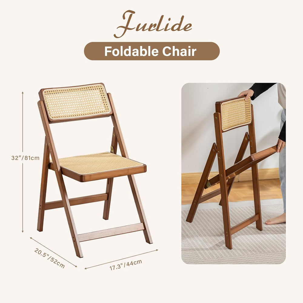 Furlide Rattan Folding Chair, Bamboo Dining Chair for Kitchen, Walnut
