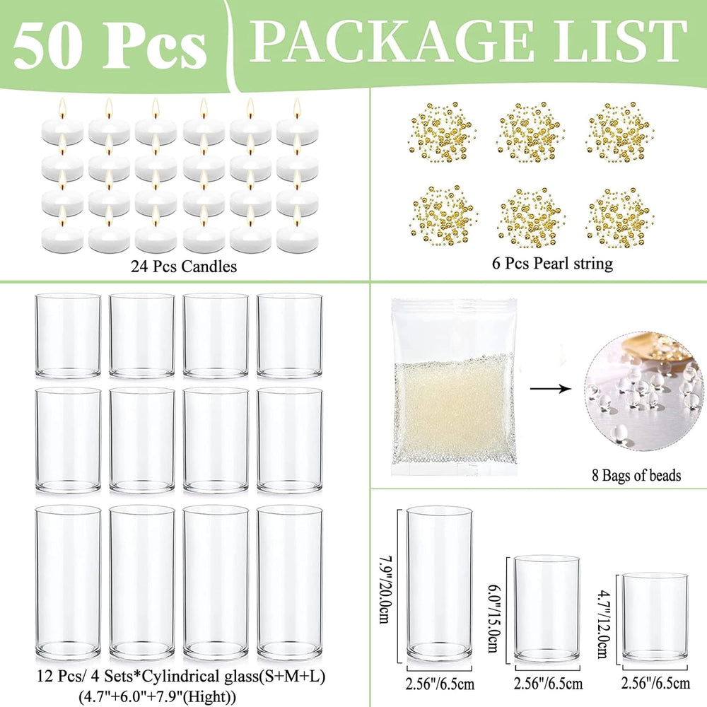 UDU 12 Set Glass Vases for Centerpieces with 24 White Floating Candles 80000 ...
