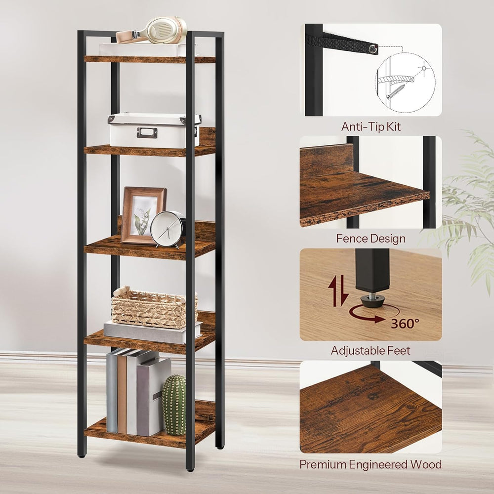 MAHANCRIS Bookshelf, 5-Tier Bookcase, Standing Book Shelf for Small Space, St...