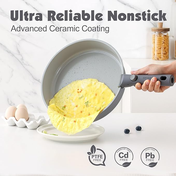 SENSARTE 24 Piece Ceramic Pots and Pans Set, Nonstick Detachable Handle Cookware
