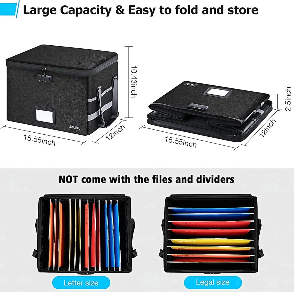 Fireproof File Box with Lock, Document Storage Organizer with Lid, Handle