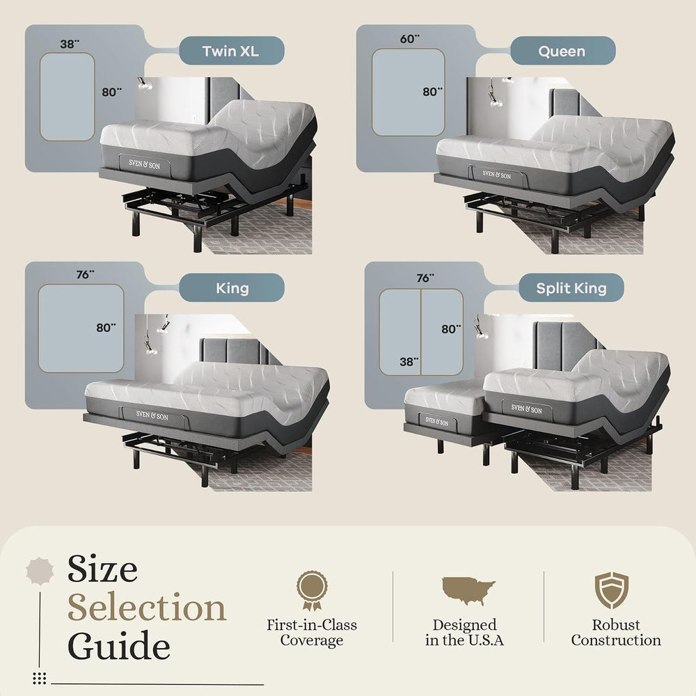 Sven & Son Classic Adjustable Bed Base, Head and Foot Lift, Massage, Unde...